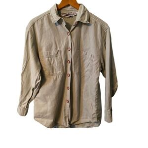 FAST LANE Mens Linen Cotton Blend Button Up Shirt Size M Blue Casual Long Sleeve
